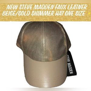 NEW Steve Madden Faux Leatner Beige/Gold Shimmer Hat One Size✨